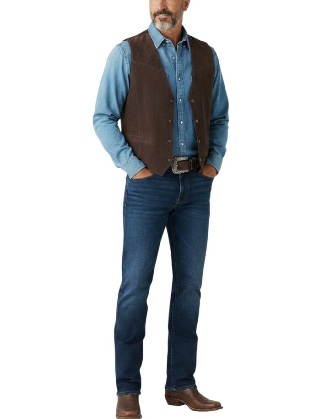 Vintage River Washed Vest Brown Suede Leather Western Motorcycle Cowboy Size XL